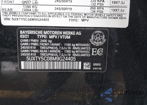 2021 BMW X3 xDrive30I z USA, uszkodzony, nr VIN 5UXTY5C08M9G24405